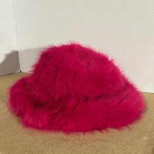 Thick Furry Fluffy Faux Fur Bucket Hat Warm Plush Winter Hat Women Hot Pink